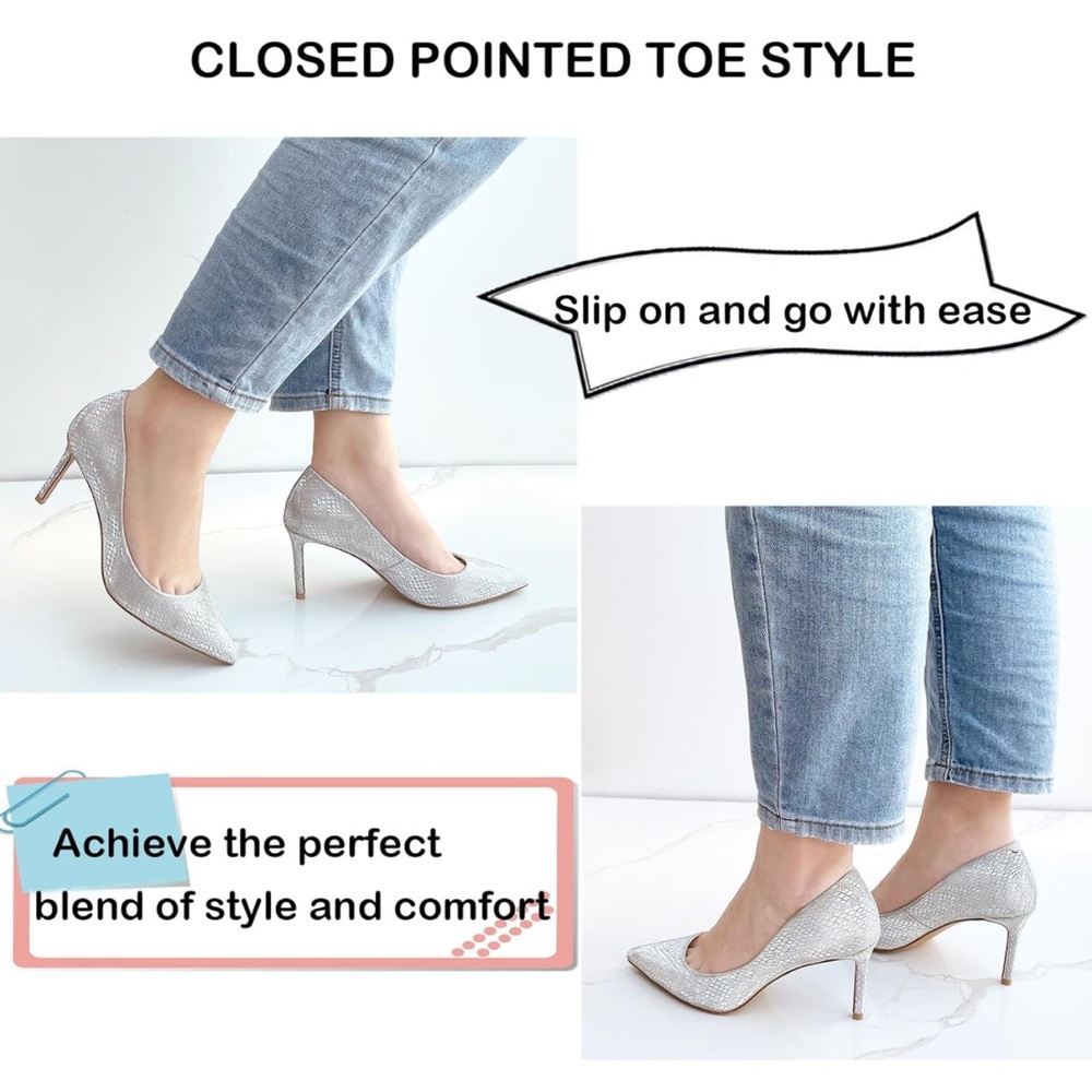 NEW| Metallic Silver Pointed Toe Stilettos Pumps - Picture 4 of 14